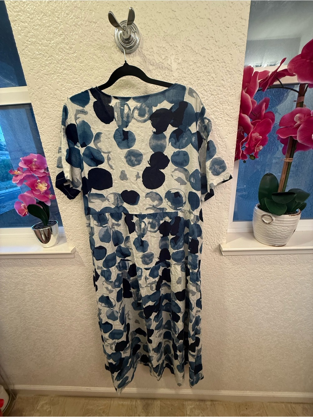 Lagenlook Inspired Blue Abstract Print Tiered Maxi Dress Cotton Blend S- Large - Picture 12 of 17